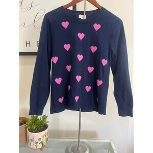 💜 J.Crew Navy Heart Sweater – Women’s Size Medium 💜